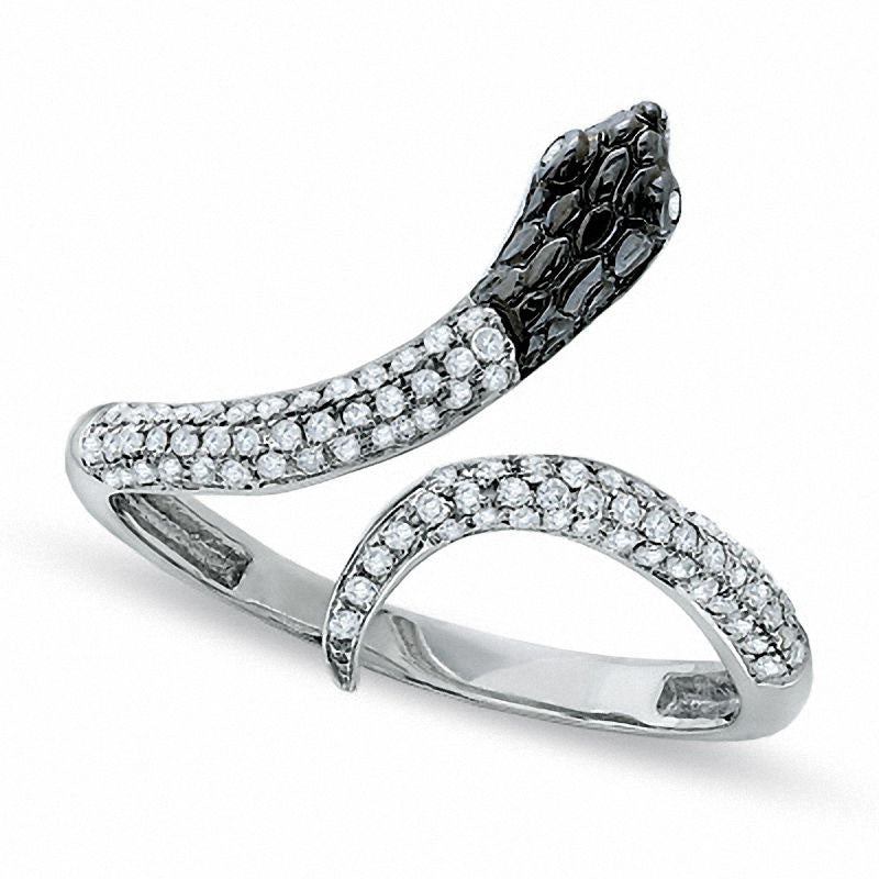 Image of ID 1 025 CT TW Natural Diamond Snake Ring in Solid 10K White Gold