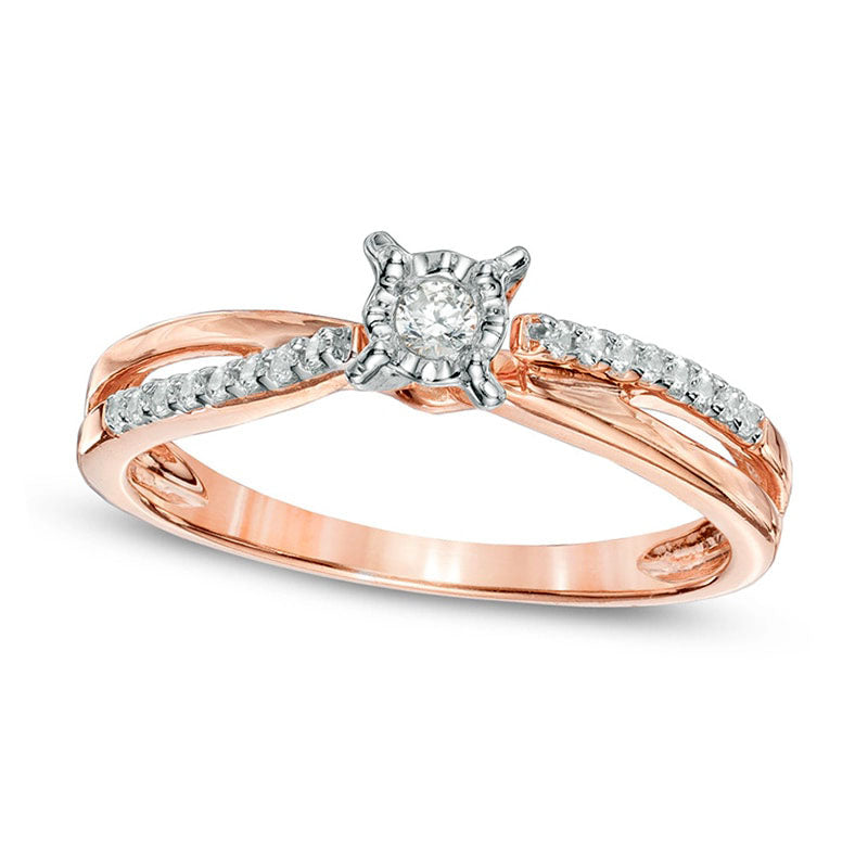 Image of ID 1 025 CT TW Natural Diamond Split Shank Promise Ring in Solid 10K Rose Gold