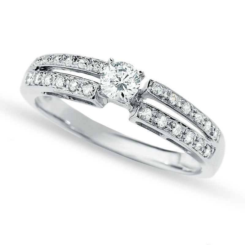 Image of ID 1 025 CT TW Natural Diamond Split Shank Promise Ring in Solid 10K White Gold