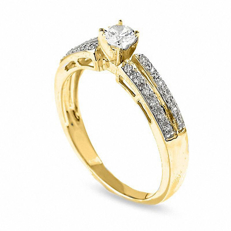 Image of ID 1 025 CT TW Natural Diamond Split Shank Promise Ring in Solid 10K Yellow Gold