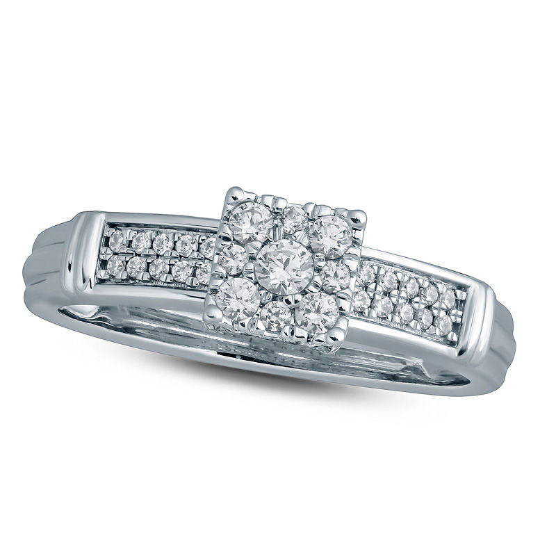 Image of ID 1 025 CT TW Natural Diamond Square Frame Double Row Collar Engagement Ring in Solid 10K White Gold