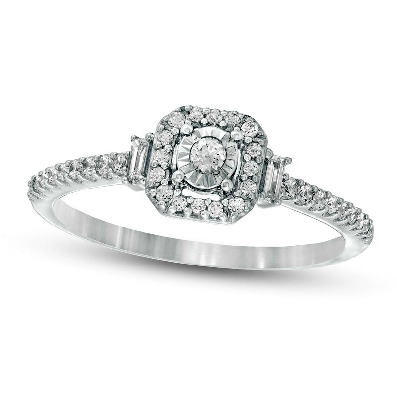 Image of ID 1 025 CT TW Natural Diamond Square Frame Promise Ring with Baguette Sides in Solid 10K White Gold