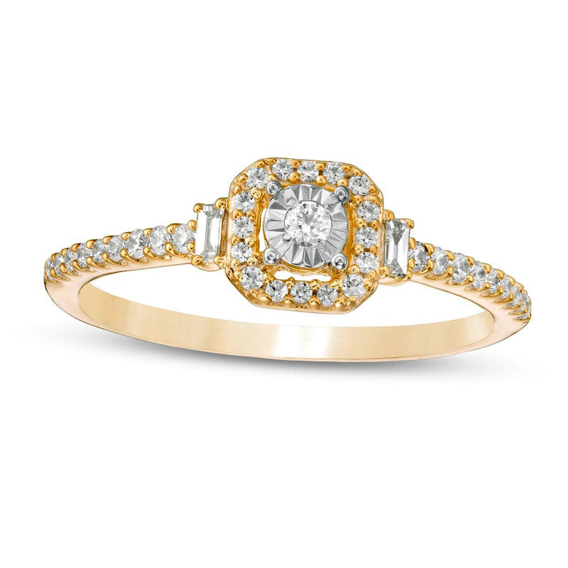 Image of ID 1 025 CT TW Natural Diamond Square Frame Promise Ring with Baguette Sides in Solid 10K Yellow Gold