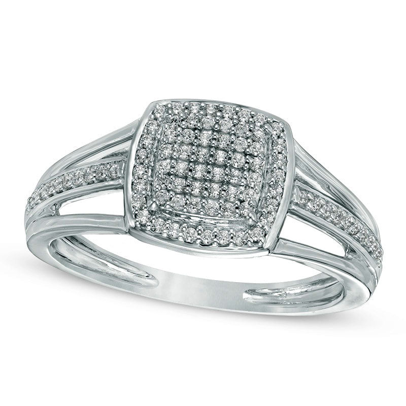 Image of ID 1 025 CT TW Natural Diamond Square Frame Split Shank Ring in Sterling Silver