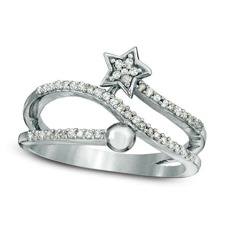Image of ID 1 025 CT TW Natural Diamond Star and Ball Wrap Ring in Sterling Silver