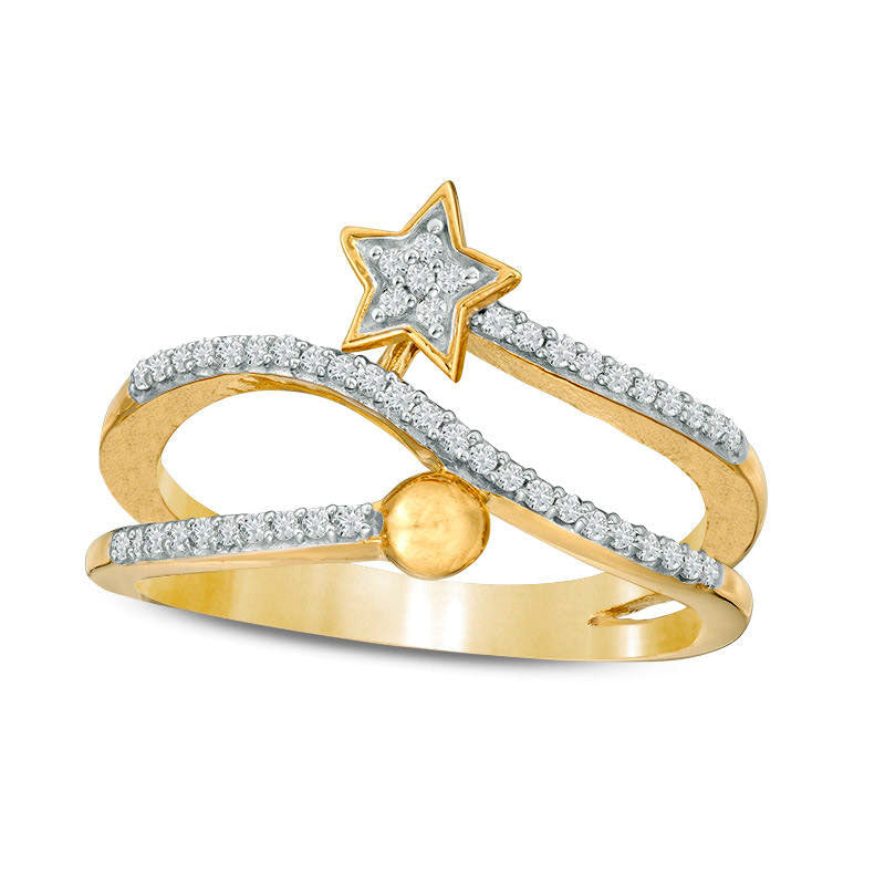 Image of ID 1 025 CT TW Natural Diamond Star and Ball Wrap Ring in Sterling Silver with Solid 14K Gold Plate