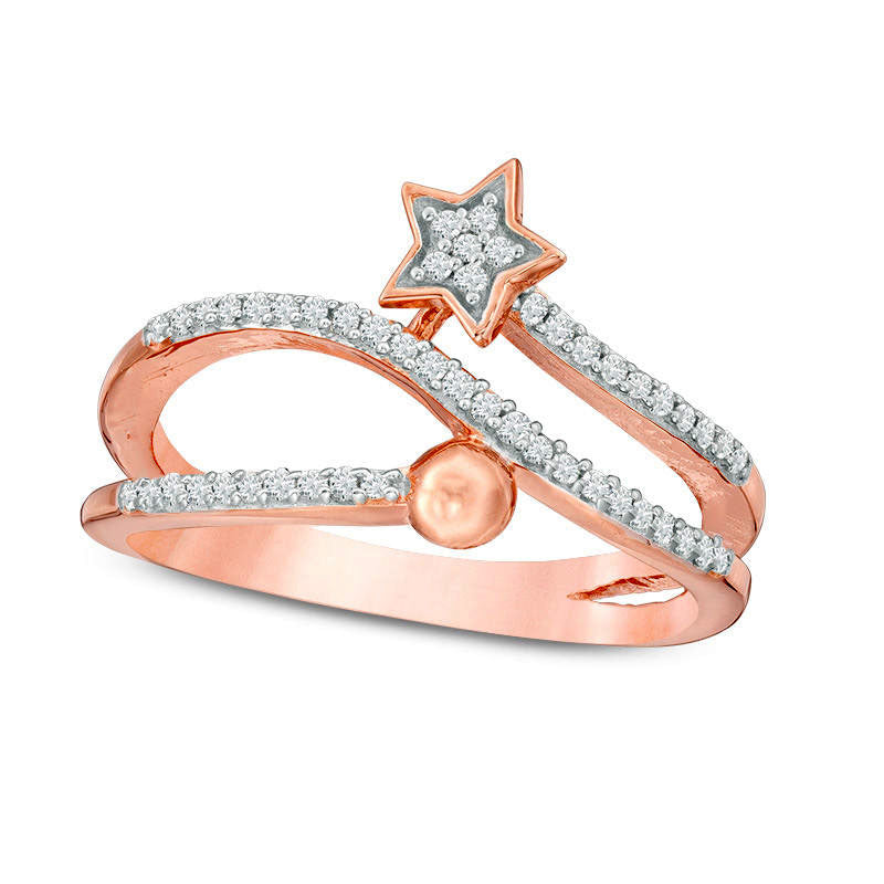 Image of ID 1 025 CT TW Natural Diamond Star and Ball Wrap Ring in Sterling Silver with Solid 14K Rose Gold Plate