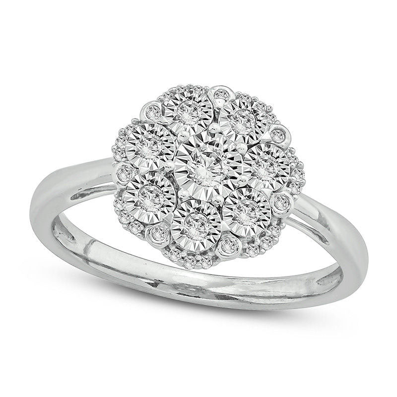 Image of ID 1 025 CT TW Natural Diamond Starburst Frame Ring in Sterling Silver