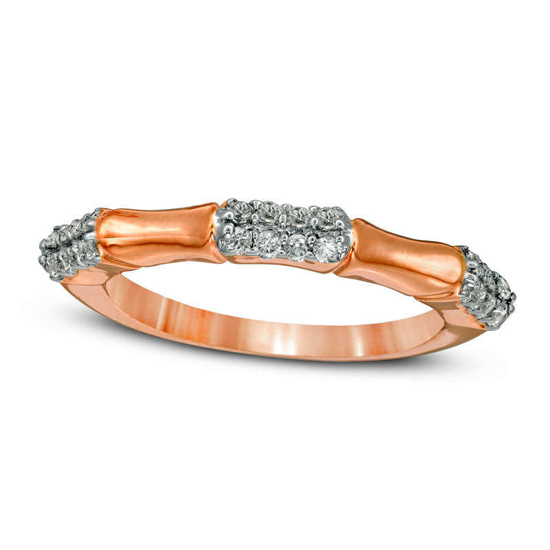 Image of ID 1 025 CT TW Natural Diamond Station Bamboo Band in Solid 10K Rose Gold