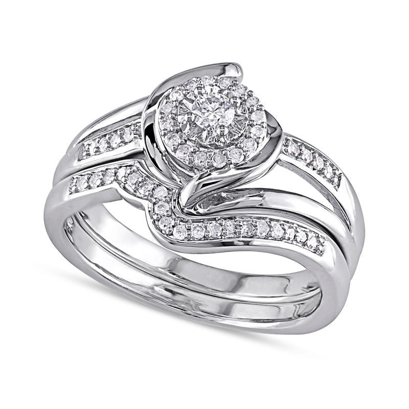 Image of ID 1 025 CT TW Natural Diamond Swirl Bridal Engagement Ring Set in Sterling Silver