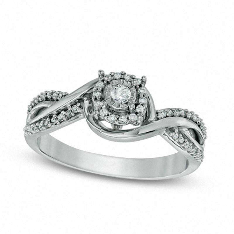 Image of ID 1 025 CT TW Natural Diamond Swirl Twist Shank Promise Ring in Sterling Silver