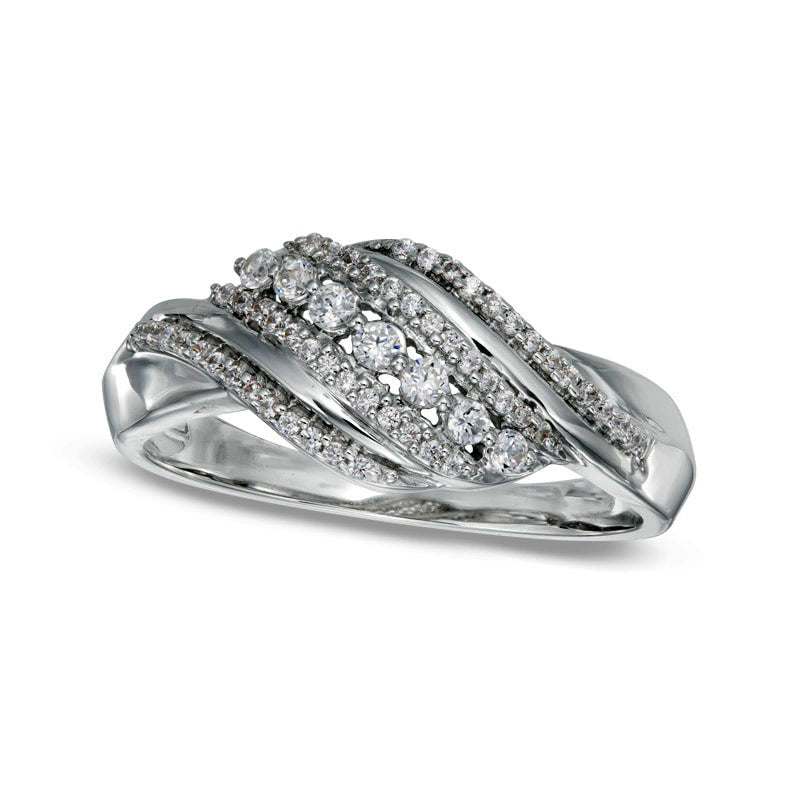 Image of ID 1 025 CT TW Natural Diamond Thick Wave Ring in Sterling Silver