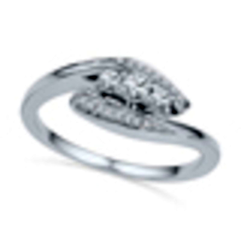 Image of ID 1 025 CT TW Natural Diamond Three Stone Bypass Promise Ring in Sterling Silver