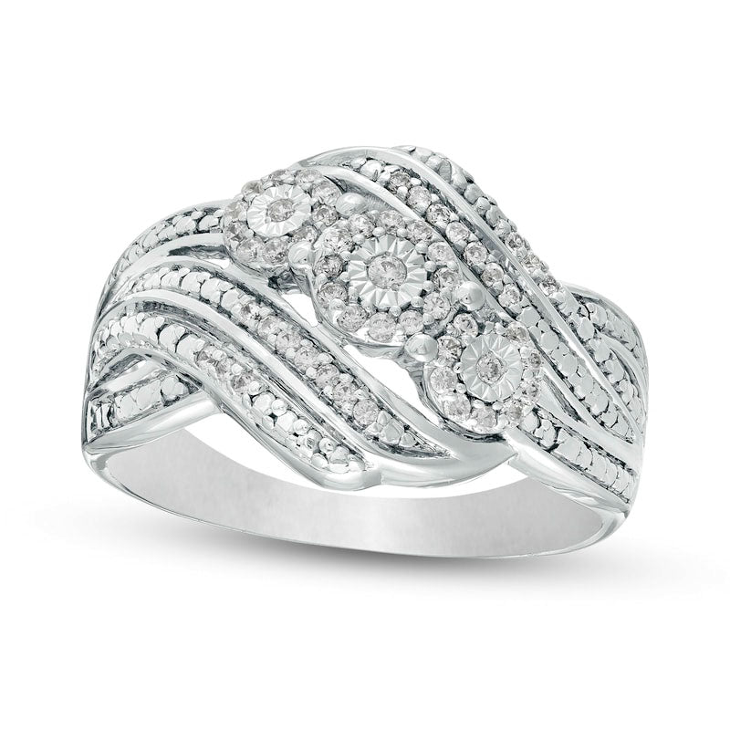 Image of ID 1 025 CT TW Natural Diamond Three Stone Multi-Row Bypass Ring in Sterling Silver