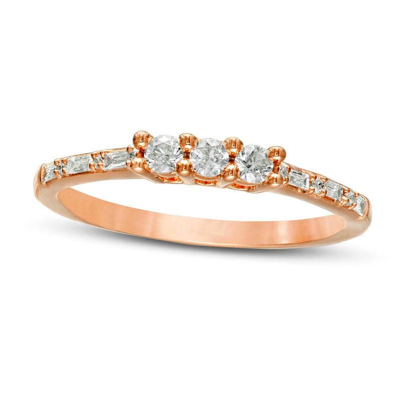Image of ID 1 025 CT TW Natural Diamond Three Stone Promise Ring in Solid 10K Rose Gold