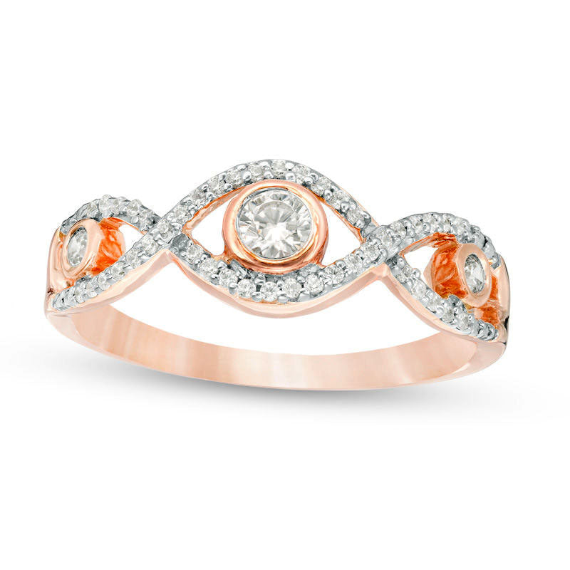 Image of ID 1 025 CT TW Natural Diamond Three Stone Twist Ring in Solid 10K Rose Gold