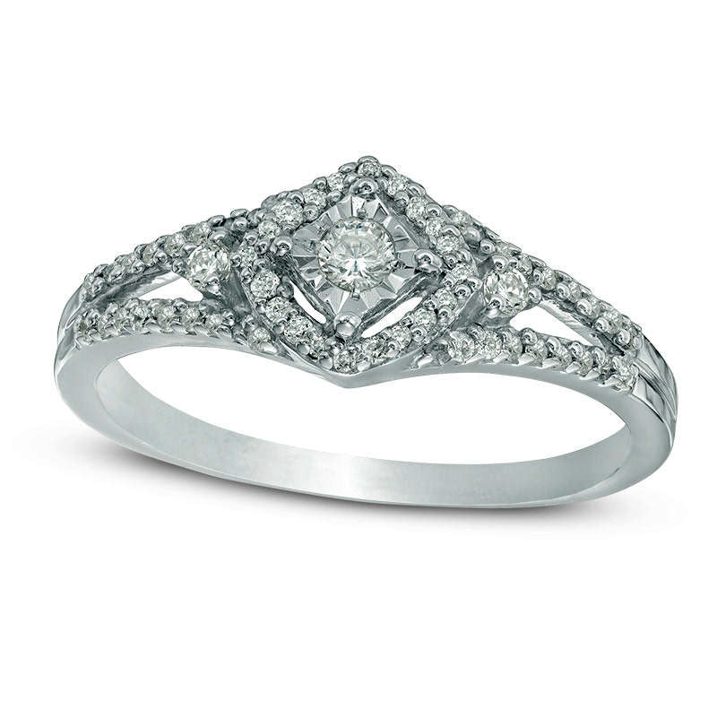 Image of ID 1 025 CT TW Natural Diamond Tilted Cushion Frame Promise Ring in Sterling Silver