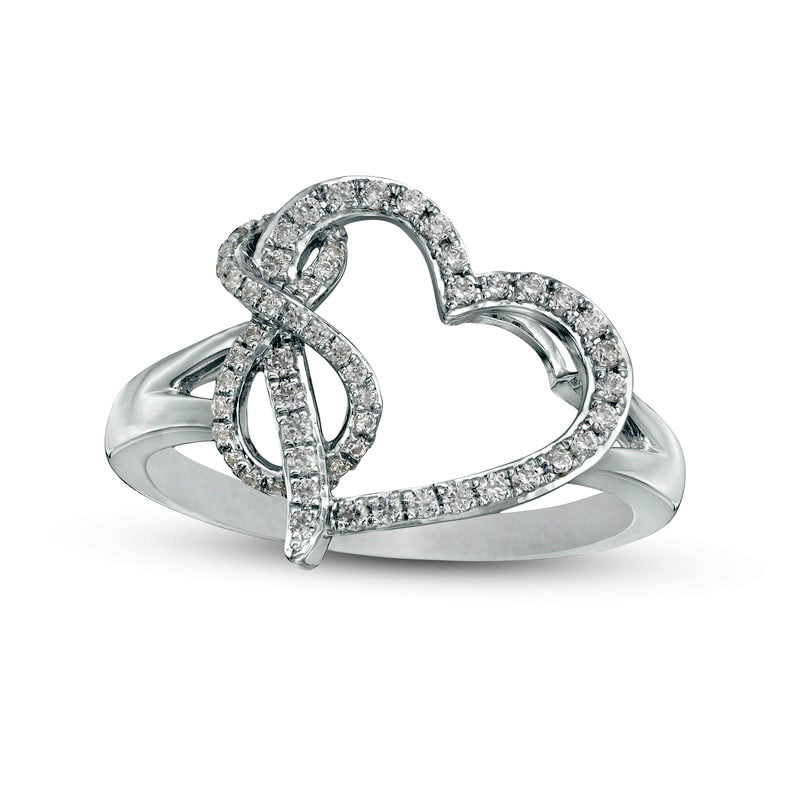 Image of ID 1 025 CT TW Natural Diamond Tilted Heart with Infinity Ring in Sterling Silver