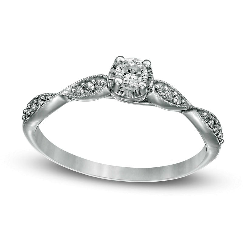 Image of ID 1 025 CT TW Natural Diamond Twist Shank Antique Vintage-Style Promise Ring in Solid 10K White Gold