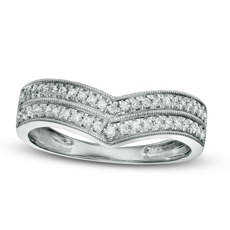 Image of ID 1 025 CT TW Natural Diamond Two Row Chevron Wedding Band in Solid 10K White Gold