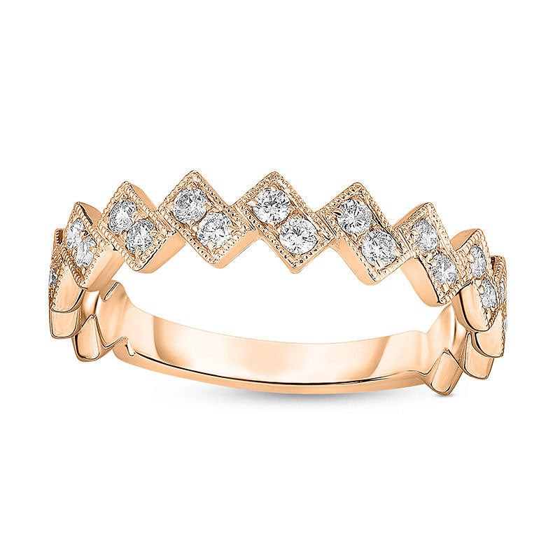 Image of ID 1 025 CT TW Natural Diamond Two-Stone Zig-Zag Antique Vintage-Style Stackable Band in Solid 10K Rose Gold