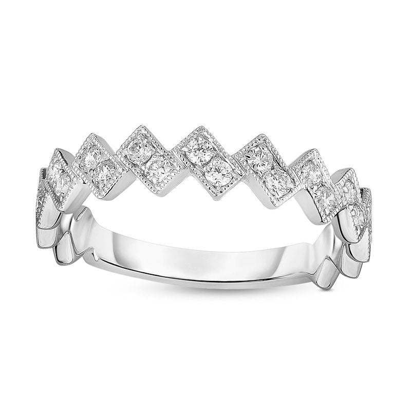 Image of ID 1 025 CT TW Natural Diamond Two-Stone Zig-Zag Antique Vintage-Style Stackable Band in Solid 10K White Gold