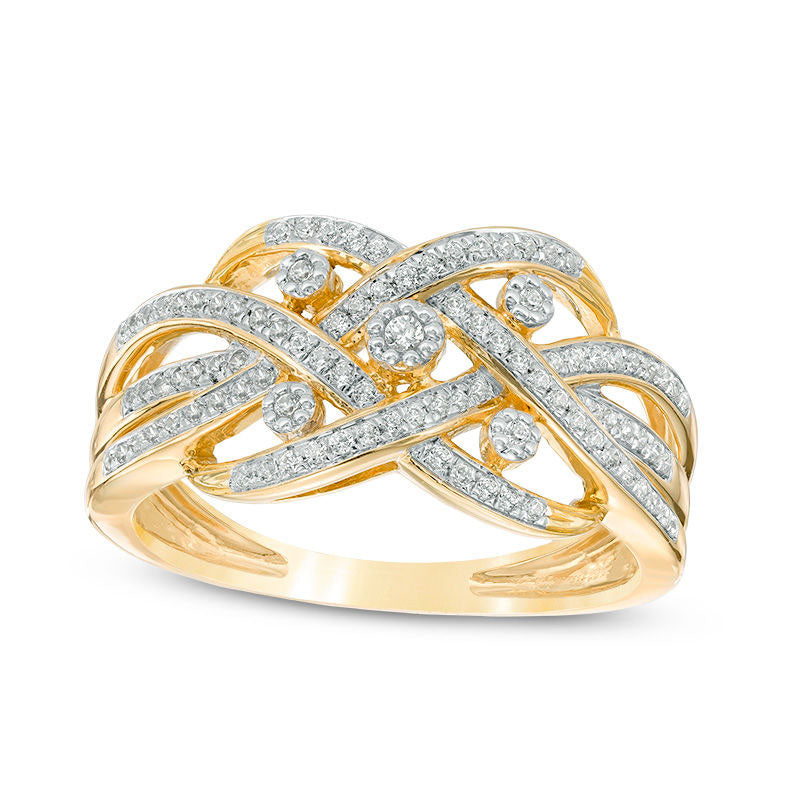 Image of ID 1 025 CT TW Natural Diamond Woven Ring in Solid 10K Yellow Gold