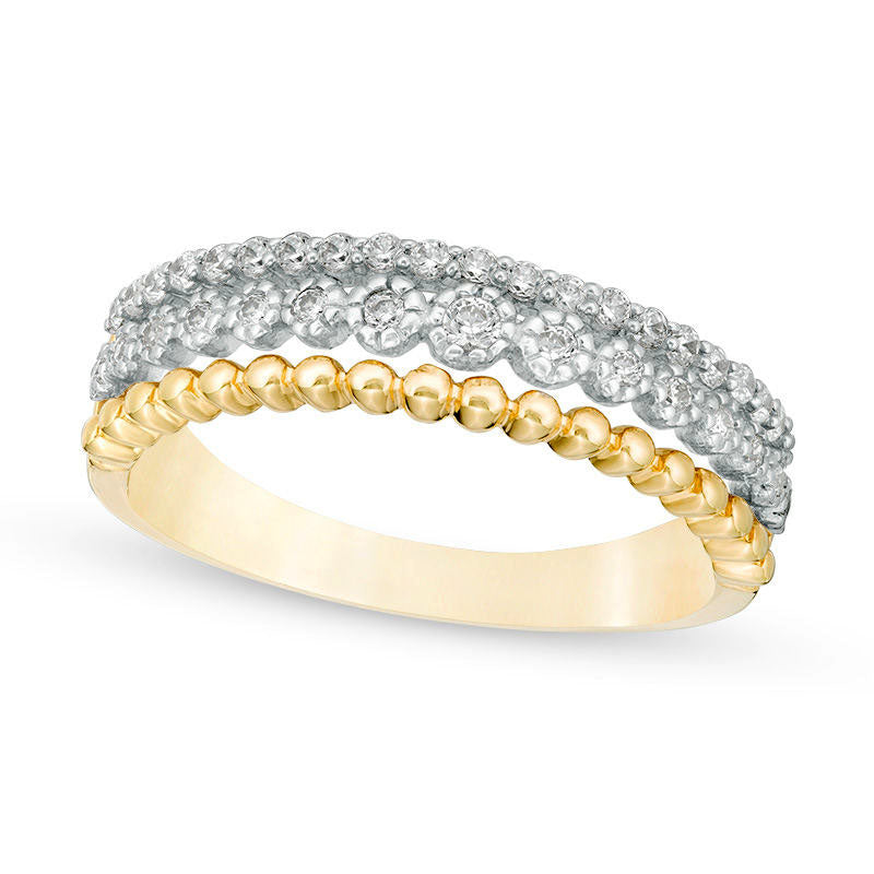 Image of ID 1 025 CT TW Natural Diamond and Beaded Multi-Row Ring in Solid 10K Yellow Gold