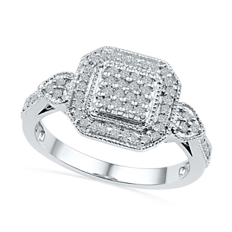 Image of ID 1 025 CT TW Princess-Cut Composite Natural Diamond Frame with Heart Sides Ring in Sterling Silver