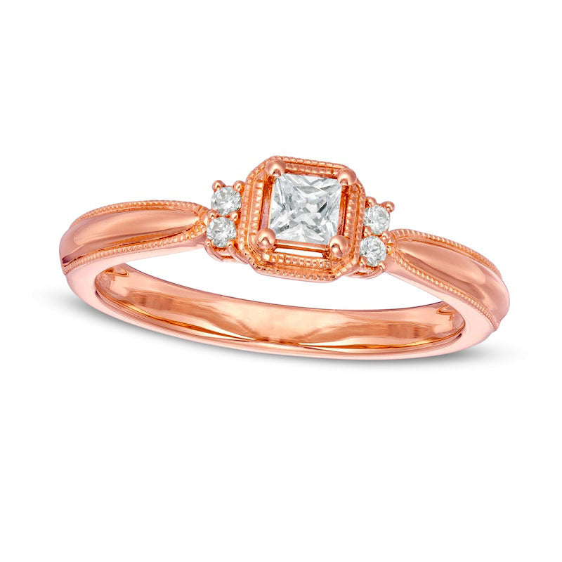 Image of ID 1 025 CT TW Princess-Cut Natural Diamond Collar Promise Ring in Solid 10K Rose Gold