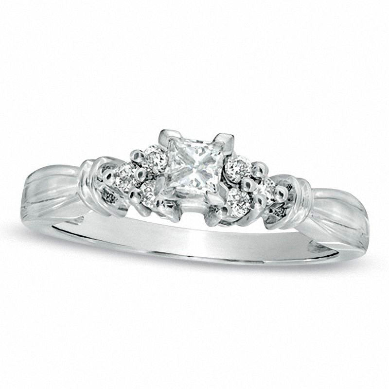 Image of ID 1 025 CT TW Princess-Cut Natural Diamond Collar Promise Ring in Solid 14K White Gold