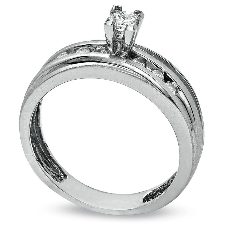 Image of ID 1 025 CT TW Princess-Cut Natural Diamond Engagement Ring in Solid 14K White Gold