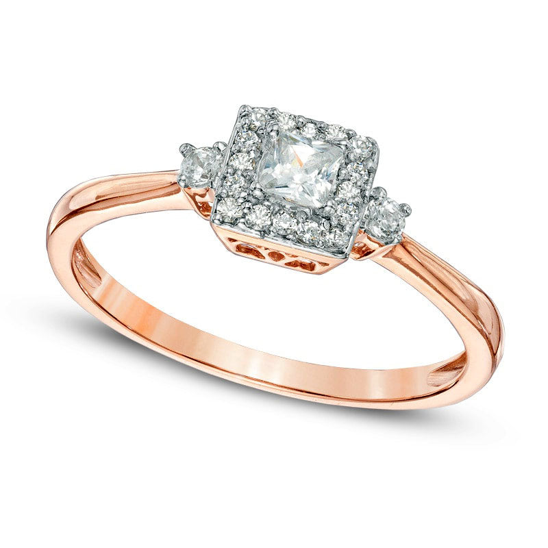 Image of ID 1 025 CT TW Princess-Cut Natural Diamond Frame Promise Ring in Solid 10K Rose Gold