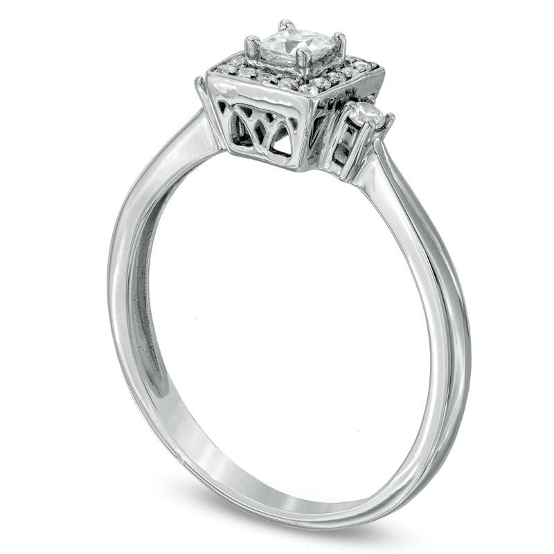 Image of ID 1 025 CT TW Princess-Cut Natural Diamond Frame Promise Ring in Solid 10K White Gold
