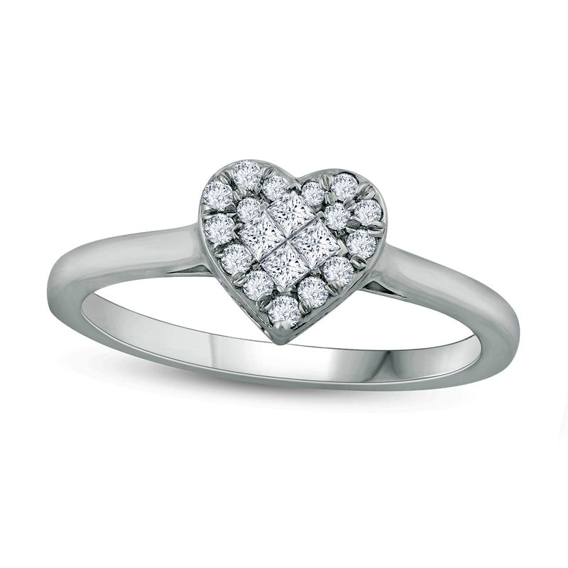 Image of ID 1 025 CT TW Princess-Cut Natural Diamond Heart Frame Promise Ring in Solid 10K White Gold