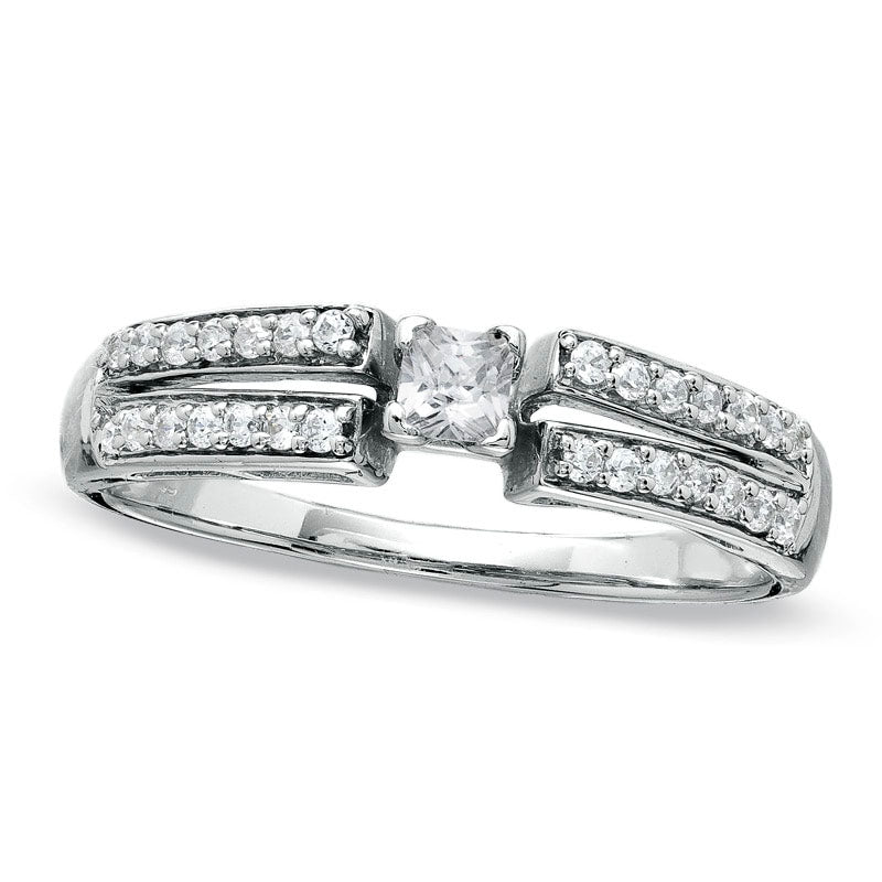 Image of ID 1 025 CT TW Princess-Cut Natural Diamond Promise Ring in Solid 10K White Gold