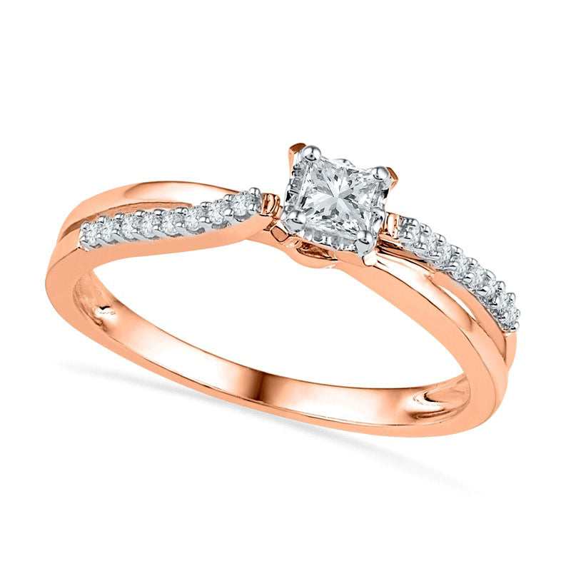 Image of ID 1 025 CT TW Princess-Cut Natural Diamond Split Shank Promise Ring in Solid 10K Rose Gold