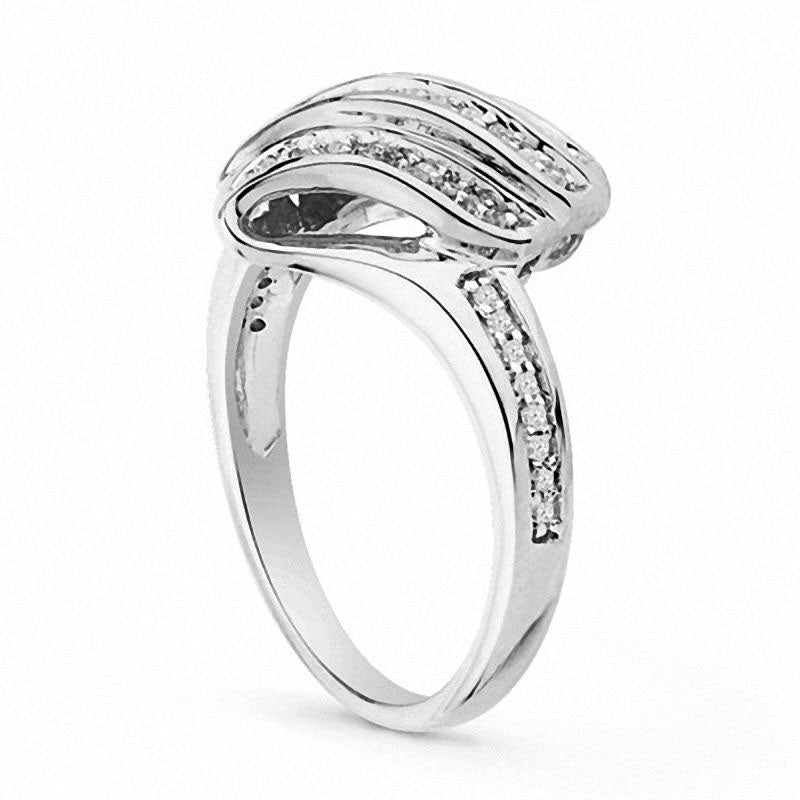 Image of ID 1 025 CT TW Princess-Cut Natural Diamond Triple Row Slant Ring in Sterling Silver