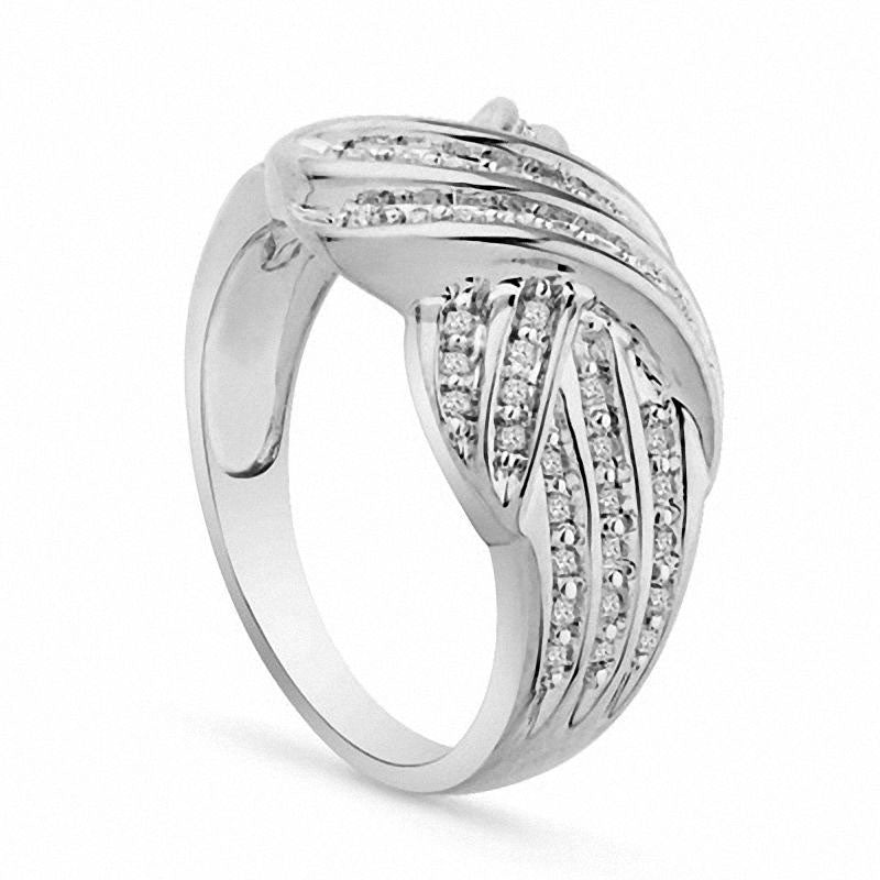 Image of ID 1 025 CT TW Princess-Cut Natural Diamond X Ring in Sterling Silver
