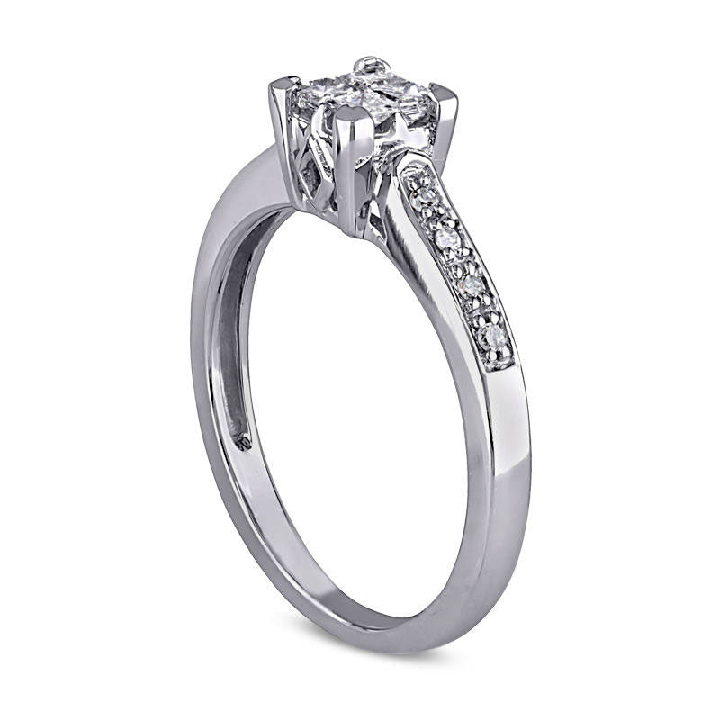 Image of ID 1 025 CT TW Quad Princess-Cut Natural Diamond Engagement Ring in Solid 10K White Gold