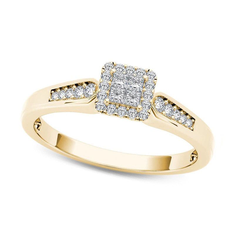 Image of ID 1 025 CT TW Quad Princess-Cut Natural Diamond Frame Promise Ring in Solid 14K Gold