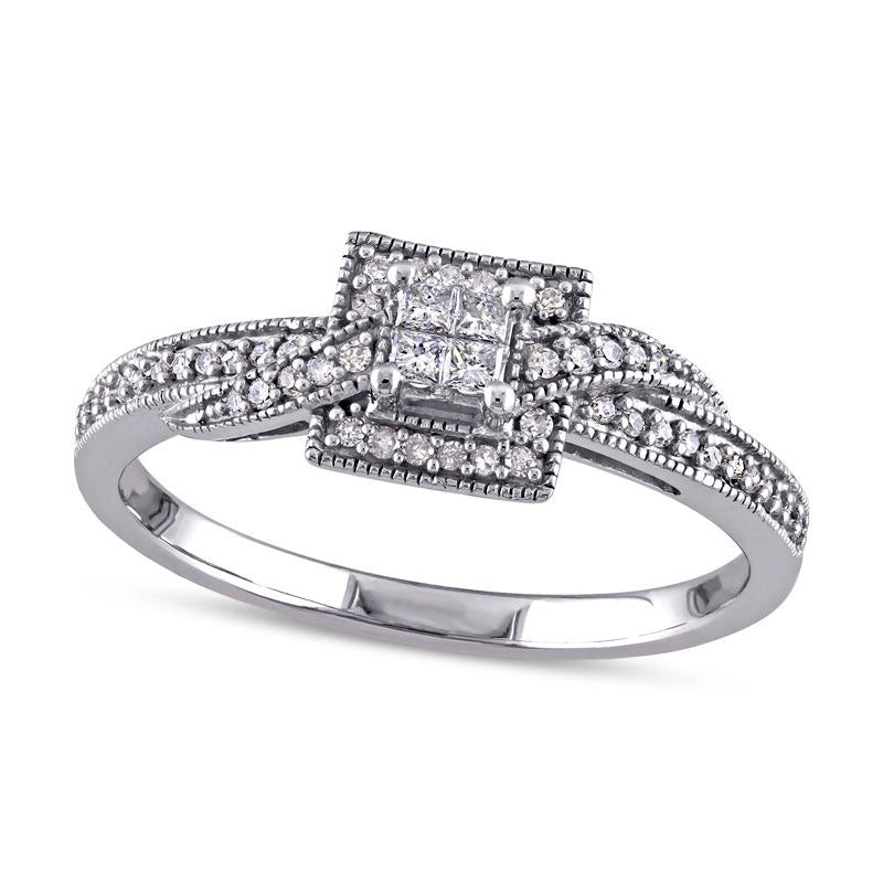 Image of ID 1 025 CT TW Quad Princess-Cut Natural Diamond Promise Ring in Solid 10K White Gold