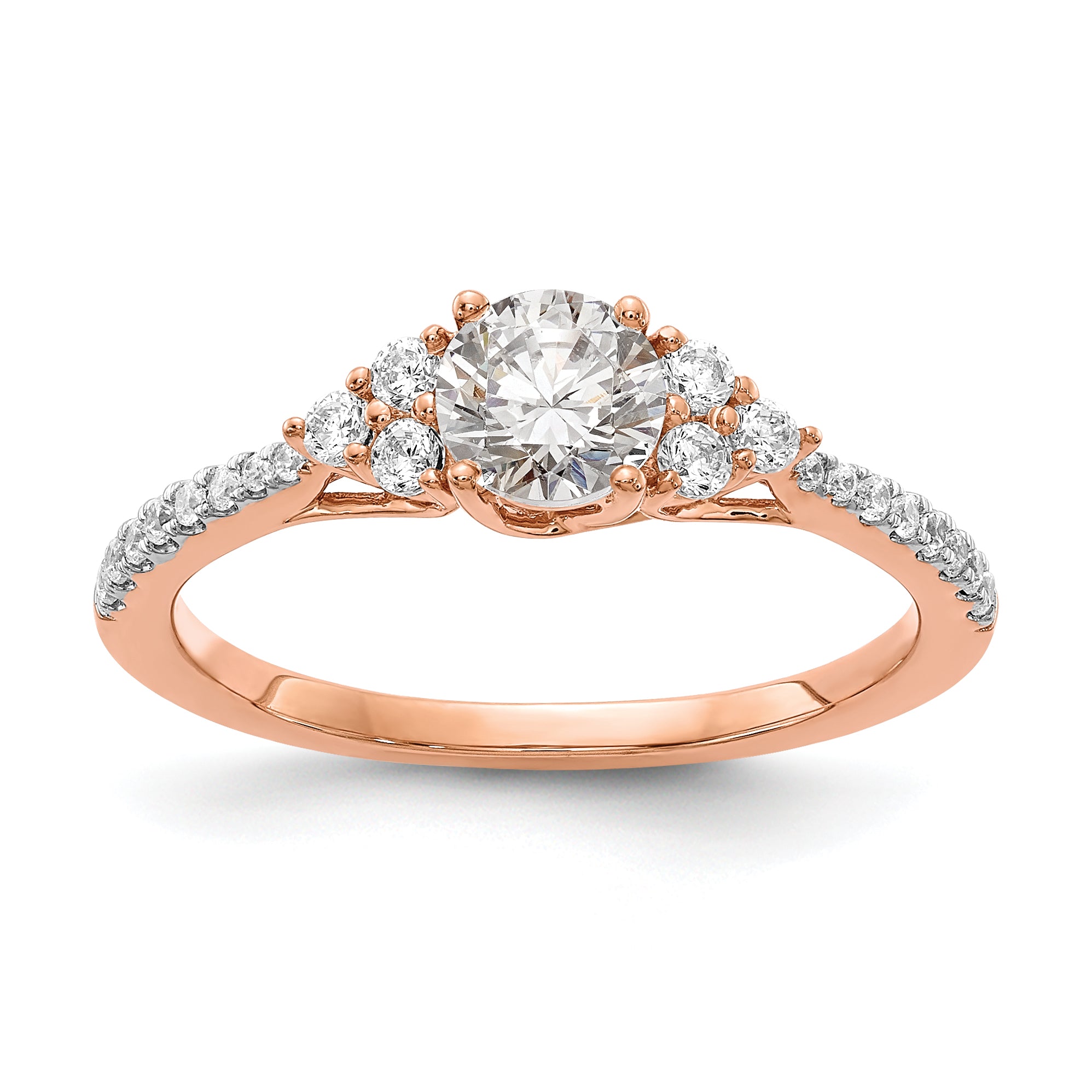 Image of ID 1 025ct CZ Solid Real 14k Rose Gold Engagement Ring