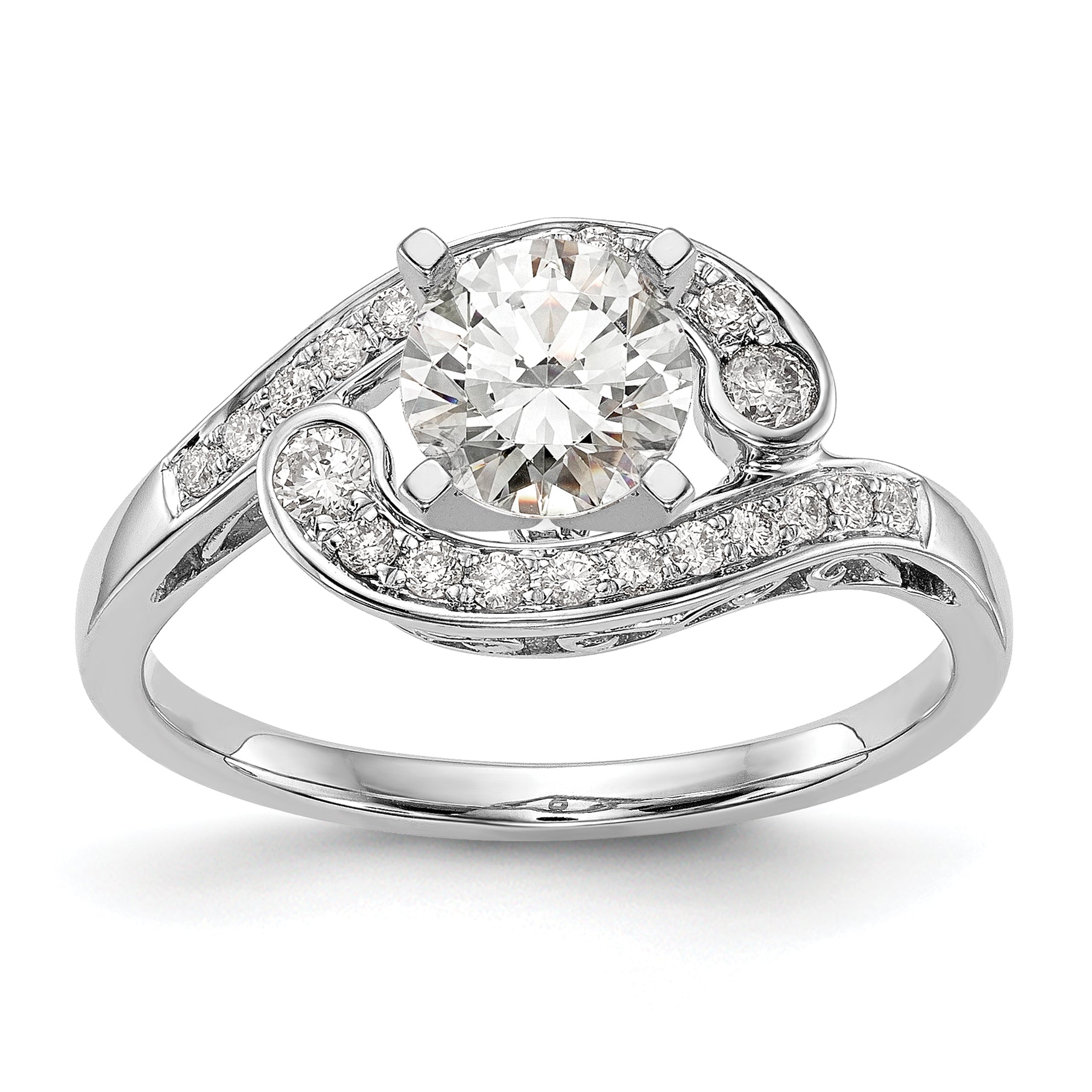 Image of ID 1 025ct CZ Solid Real 14k White Gold Peg Set By-Pass Engagement Ring