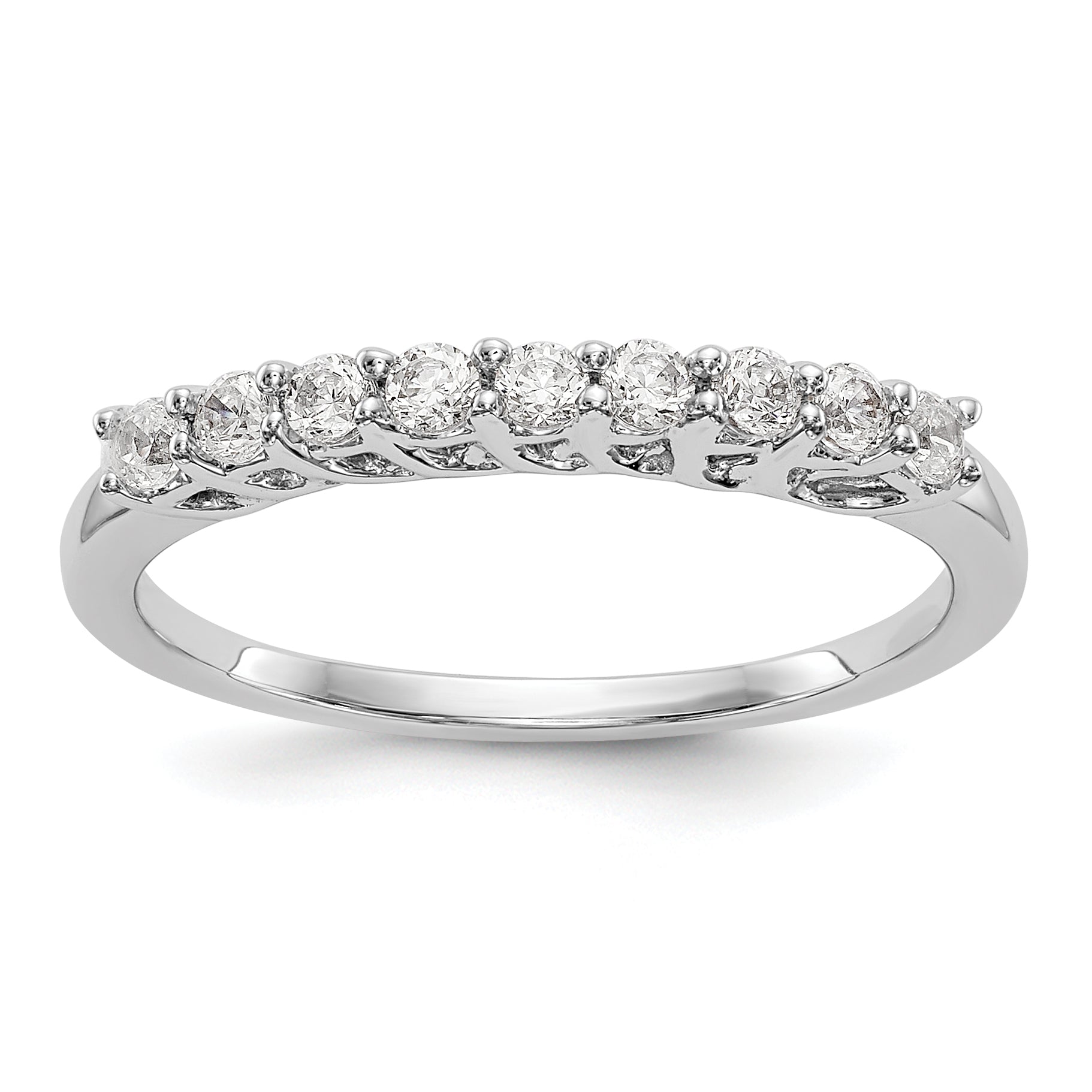 Image of ID 1 031ct CZ Solid Real 14K White Gold 9-Stone Wedding Band Ring