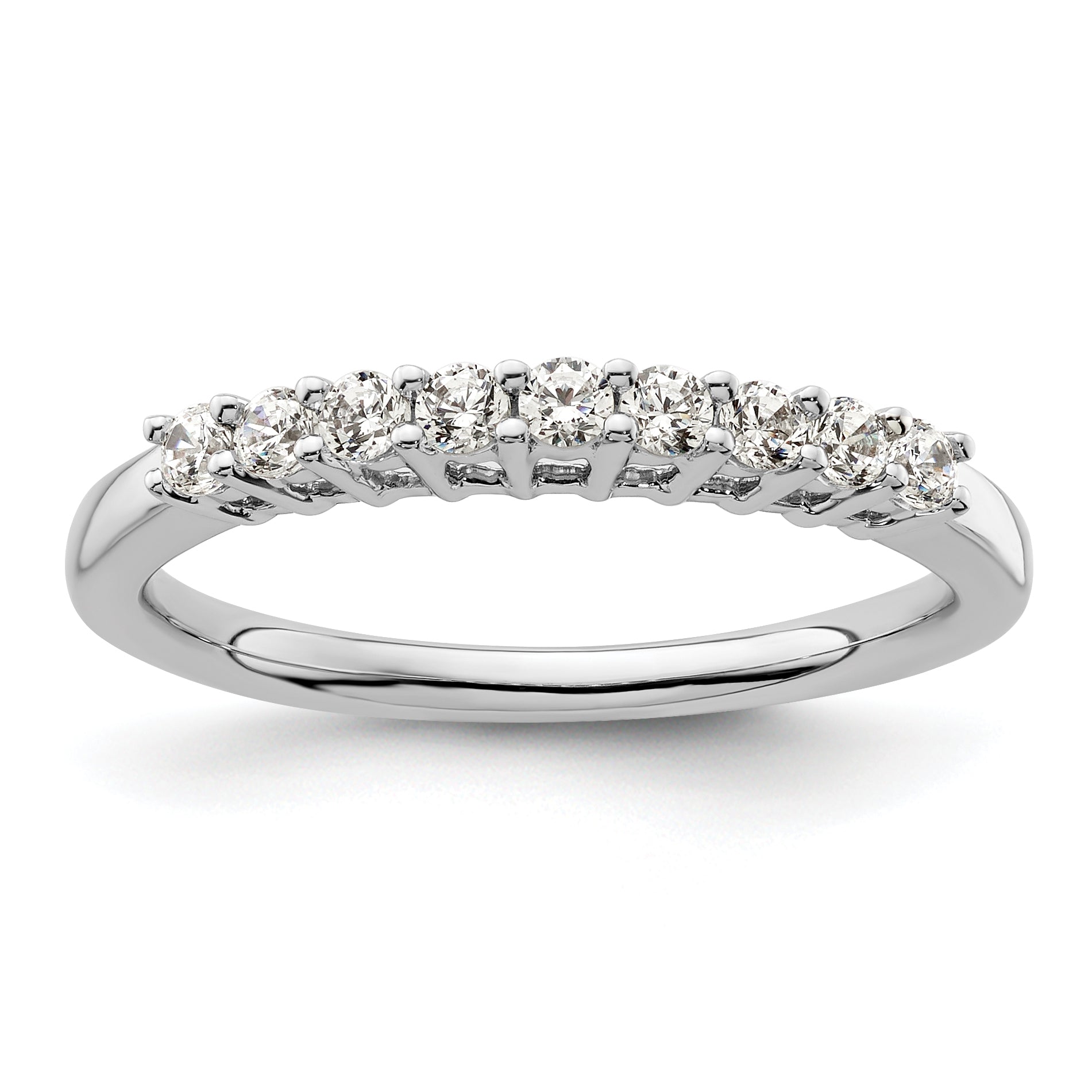 Image of ID 1 032ct CZ Solid Real 14K White Gold 9-Stone Wedding Band Ring
