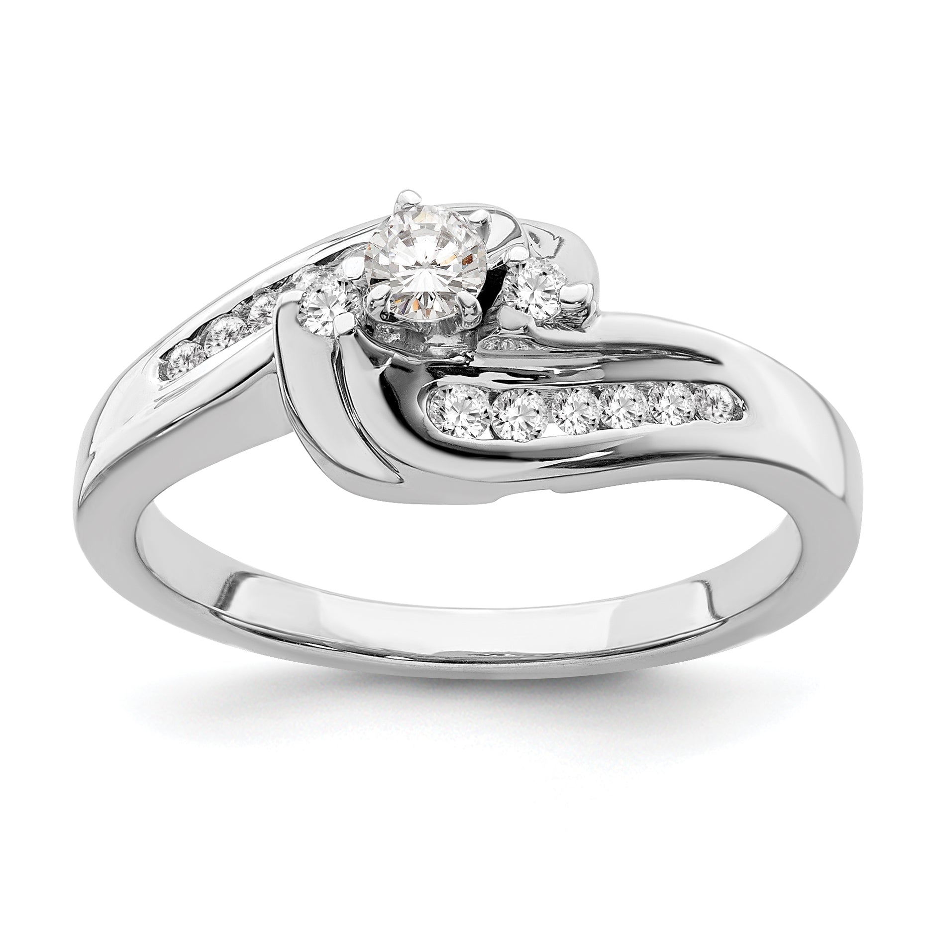 Image of ID 1 032ct CZ Solid Real 14k White Gold Peg Set Engagement Ring