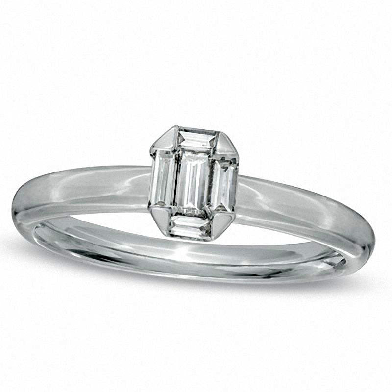Image of ID 1 033 CT TW Baguette-Cut Composite Natural Diamond Engagement Ring in Solid 14K White Gold
