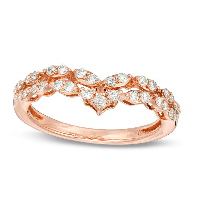 Image of ID 1 033 CT TW Certified Natural Diamond Double Row Chevron Ring in Solid 14K Rose Gold (I/I1)