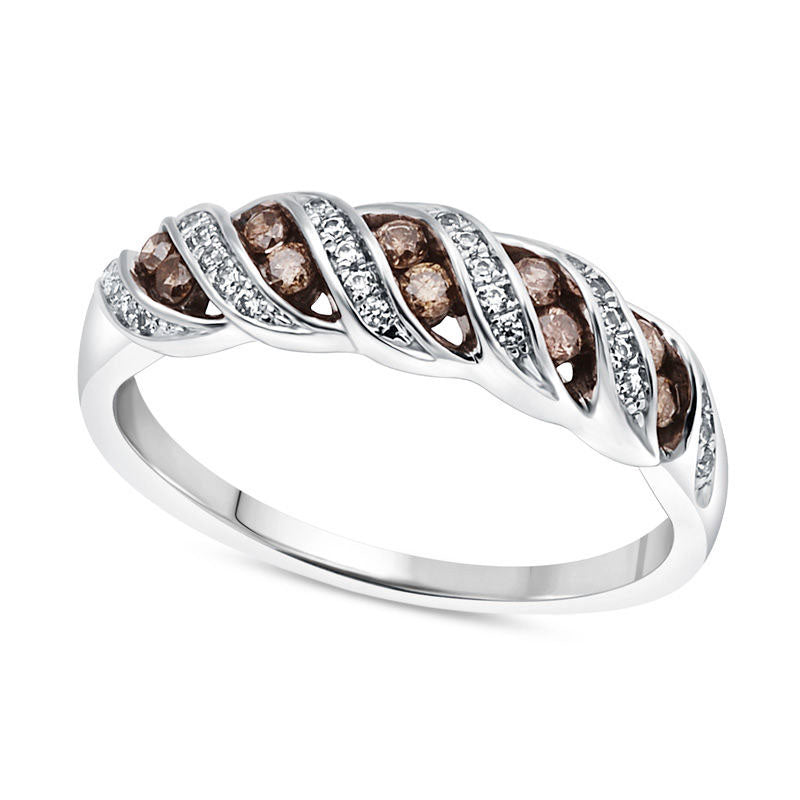 Image of ID 1 033 CT TW Champagne and White Natural Diamond Spiral Ring in Solid 10K White Gold